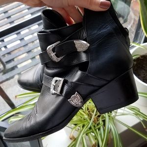 The Kooples Western Cowboy Buckle Ankle Leather Boot